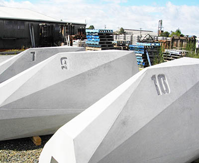 Bespoke imprinted concrete sign blocks manufactured by SVC for the Port of Melbourne Corporation.